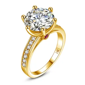 Super Supplier Fine Jewelry Classic Large Diamond Ring Engagement Wedding D Color 4ct Moissanite 18k gold women rings