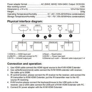 1080P วิดีโอ1x4 <span class=keywords><strong>HDMI</strong></span> KVM Extender <span class=keywords><strong>splitter</strong></span> over Cat5e/6อีเธอร์เน็ต1ถึง4ด้วย USB - Product Image 4