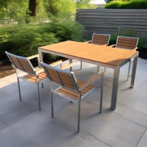 Ensemble de table et chaises de <span class=keywords><strong>jardin</strong></span> en plastique imitation bois, 5 pièces, résistant aux intempéries, pour terrasse, <span class=keywords><strong>bistrot</strong></span>, <span class=keywords><strong>salon</strong></span>, salle à manger, meubles d'extérieur - Product Image 4