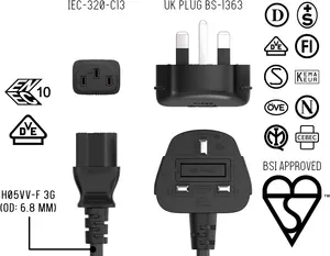 Kabel Daya Inggris BS1363 to C13 kabel daya Inggris 1.8m Fuse IEC C13 ke Inggris kabel komputasi Laptop Plug