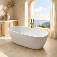 Baignoire autoportante ovale blanche élégante en surface solide pour salles de bain design, baignoire en pierre artificielle