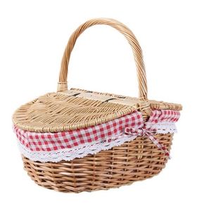 Picknick korb Set Holzdeckel Abdeckung Blau und Weiß Top Körbe Vegetarischer Korb Lieferung Aluminium gerahmt altmodische Wicker - Product Image 3
