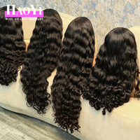 Perruques de cheveux humains indiens bruts 13x4 avec dentelle transparente, franges, ondulations naturelles, perruques frontales HD complètes pour femmes noires