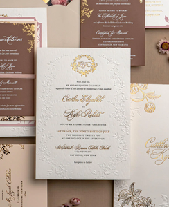 Invitación de <span class=keywords><strong>Boda</strong></span> con Impresión Tipográfica, Estampado en Dorado y Relieve, con Sobre Floral de Varias Capas - Product Image 5
