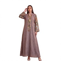 Nouvelle Robe de Soirée Longue Élégante et Chic à Col en V Brodé en Polyester, Imprimée, à Manches Longues, Style Turc Ample pour Femme