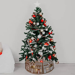 Collar para árbol de Navidad de 26/28 pulgadas con diseño de casa de jengibre y luces LED, cubierta para la base del árbol de Navidad para decoración del hogar en las fiestas. - Product Image 4