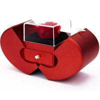 Boîte cadeau double porte pour bijoux et ornements, Saint-Valentin, Anniversaire, style pomme, fleur de savon rose, emballage pour bague et collier