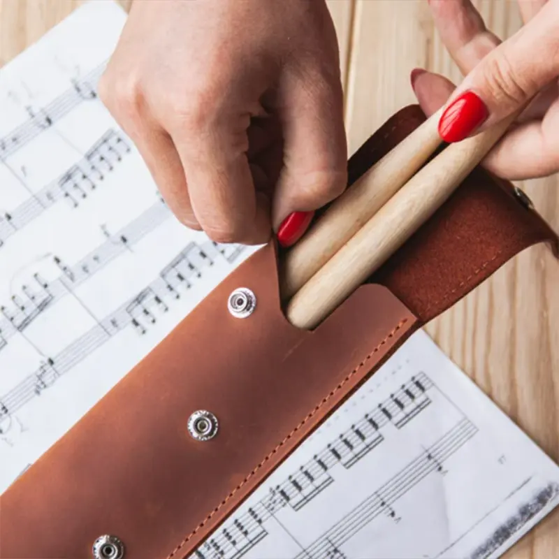 Musical Instrument Accessories Drum Stick Bag Genuine Leather Handmade Soft Drum Stick Holder Case