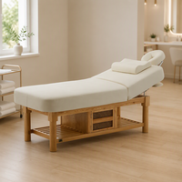 Table de massage en bois pour spa, lit de soin du visage avec armoire de rangement et tiroirs, repose-tête réglable pour salon de beauté, clinique, hôtel