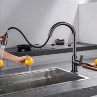 Robinet de cuisine moderne à col de cygne avec douchette extractible et mitigeur monocommande à bouton-poussoir pour l'approvisionnement des restaurants