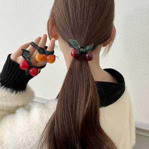 Coletero coreano con diseño de cereza grande y lindo para niñas, banda elástica para el cabello, coletero coreano popular de Dongdaemun al por mayor. - Product Image 2