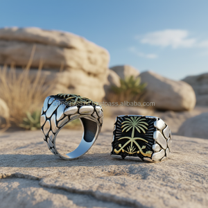 925K Silver Art Design Saudi Arabia Palm Tree Sword <b>Men</b> Rock <b>Ring</b> - Product Image 3