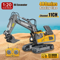 ROXGOCT Excavatrice RC 1:20 11 Canaux 2.4G Véhicule d'Ingénierie de Course Télécommandé Camion Chenille Bulldozer Benne Basculante Jouet Chargeur
