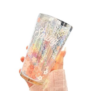 Cherry Blossom Pink 450Ml Glass Tumbler with Lid <b>Straw</b> Modern Design Food Safe & <b>Reusable</b> Mother's Day Gift Stylish Drinkware - Product Image 1