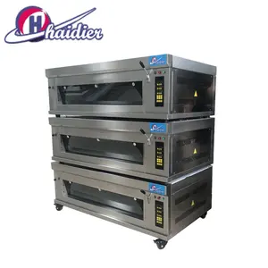 Komersial Stainless Steel Deck Oven dengan Uap 12 Baki 3 Deck Oven Roti