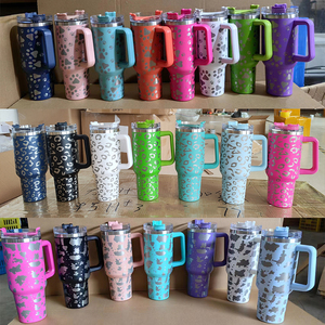 40oz 1200ml 1180ml Grado alimenticio Gran capacidad H2.0 Adventure Vasos de acero inoxidable con pajitas y asas Cheetah Cow Print - Product Image 2