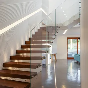 Escalier flottant invisible en acier au design élégant Escalier en porte-à-faux caché Marches en bois Escaliers flottants