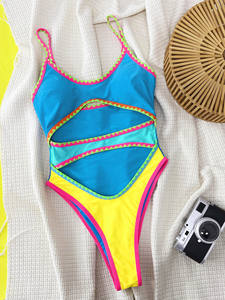 Traje de Baño Viviblook Z309ST03 para Mujer, Nuevo Bikini Sexy de Verano para Vacaciones, con Bloques de Color y Tirantes Huecos, Traje de Baño de Una Pieza - Product Image 3