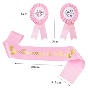 Faixa personalizada para bebês, coroa de flores para ser pai, conjunto de alfinetes para festa reveladora de gênero, faixa para ser mamãe ou menino, ideal para chuva de bebê