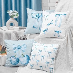 Fundas de Almohada de Tela Mindsoft Coquette Blue Bow de 18x18 Pulgadas - Diseño Navideño Estético de Acuarela para Decoración de Dormitorio y Sala de Estar - Product Image 2