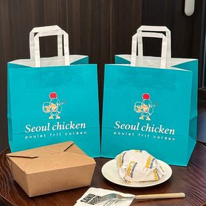 Bolsas de Papel Kraft para Comida Rápida, Personalizadas con Logotipo, Ecológicas, Biodegradables, Reciclables, con Asas Planas para Hamburguesas y Papas Fritas - Product Image 5