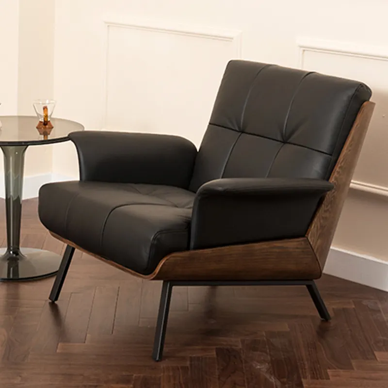 Kerangka kayu kenari kulit asli, kursi santai lapisan kulit asli furnitur ruang tamu Modern kursi berlengan mewah kursi aksen