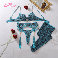 Dierlove Fashion Pakaian Dalam Motif Reptil Tali Pengikat yang Dapat Disesuaikan Set Lingerie Kulit Ular