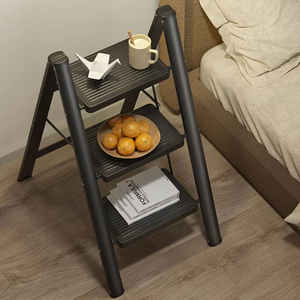 Escalera Plegable de 3 Peldaños, Antideslizante, con Pedal Ancho, Capacidad de 330 lb, Acero al Carbono, Multifuncional, con Estante de Almacenamiento y Soporte para Macetas - Product Image 4