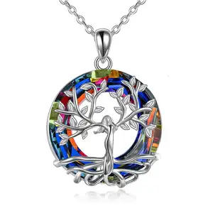 Argento Sofia gioielli albero della vita collana per donna rotondo arcobaleno ciondolo in cristallo regalo di compleanno per donne ragazze amici mamma