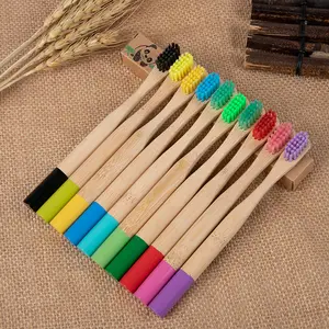 Cylindrical Design LOGO Colorful Bamboo Toothbrush For Kids Soft Hair Nylon Brush With Silk Disposable For Hotels Wholesale Hair