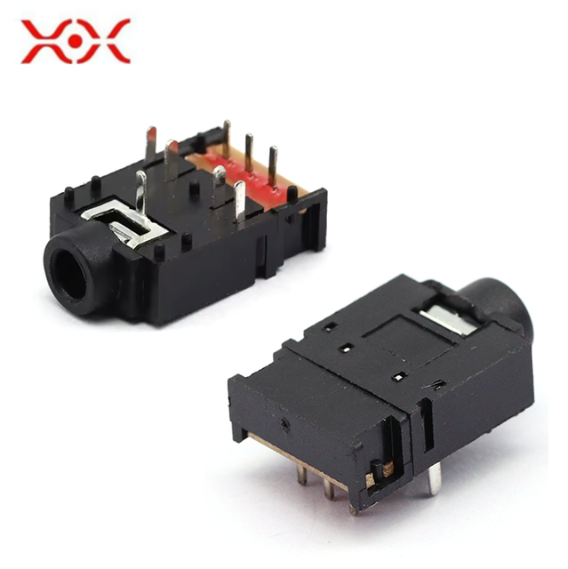 PJ-307E Full Plastic Audio & Video Headphone Jack with Switch 8-Pins with 7 Fixed Feet 3.5mm Female Socket