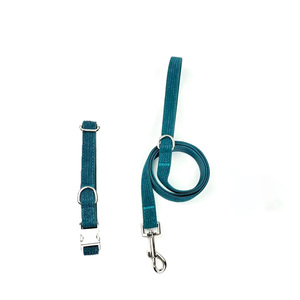 Corduroy <b>Dog</b> <b>Collar</b> And Leash Set Vintage Metal Buckle Adjustable Soft Pet <b>Collar</b> Leash Matching Set Multi Colors For <b>Dogs</b> - Product Image 1