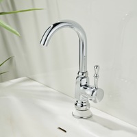 Robinet de lavabo HONGDEC en chrome poli avec poignée design nœud de bambou, bec haut arqué et base en céramique pour lavabo sur plan