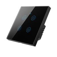 4 Gang Tuya Smart Home EU UK Panel Kaca Temper Tuya Saklar Dinding Sentuh Listrik Wifi Smart Switch