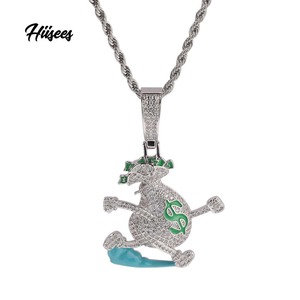 Dropshipping que brilla en la oscuridad Bling dólar dinero bolsa colgante Iced Out Running Escape collar Hip Hop joyería - Product Image 1