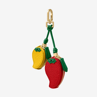 Sac à main portable en cuir PU avec fermeture éclair, motif dessin animé mignon de piment, logo personnalisé, vente en gros, modèle Yanzhi, avec breloque de suspension