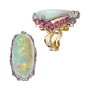 Opal Gold <b>Ring</b> With Pink Gemstones Prong Setting Party Jewelry For Women And Men Fashion <b>Statement</b> <b>Ring</b> - Product Image 2