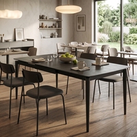 Table à manger extensible moderne, gris foncé, aspect marbre en pierre frittée, pieds en fer noir, table rectangulaire pour la maison et les restaurants