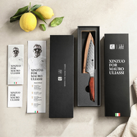 3-sterren chef-kok co-branded kleine messen scherpe Damascus poederstaal utility mes met walnoot houten schede set