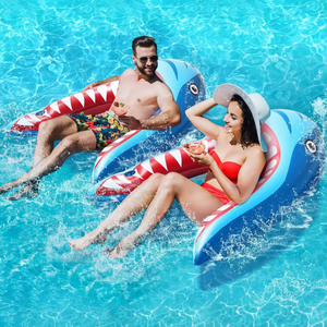 Fauteuil gonflable en PVC pour adulte en forme de requin avec porte-gobelet 53x42 pouces, personnalisable pour la sieste au bord de la piscine ou l'utilisation comme radeau de natation - Product Image 3
