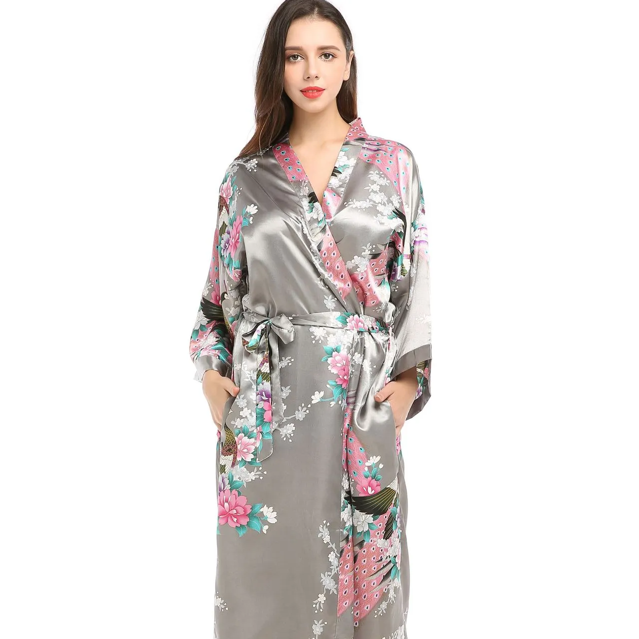 2023 Hete Verkoop Sexy Pyjama Bedrukt Bloemen Badjassen Vrouwen Kimono Gewaden