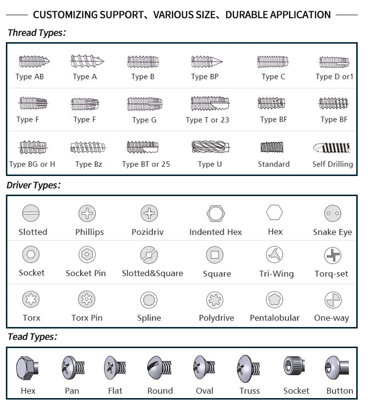 Micro Stainless Steel M5 M6 M8 Ansi Galvanized Cross Philips Concrete Flat Head Wood Roofing Self Tapping Screws