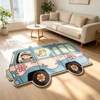 Tapis d'appoint pour enfants mignon et amusant, tapis en peluche antidérapant en forme de bus pour la chambre des enfants, décoration de la maison