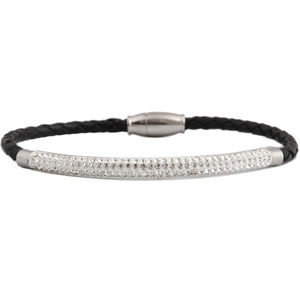 Bracelet tissé en acier inoxydable à double rangée de strass avec fermeture magnétique, bijou cadeau - Product Image 5
