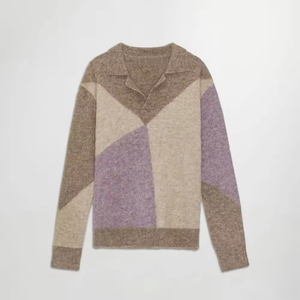 Мужской свитер с индивидуальным логотипом, жаккардовый вязаный пуловер, вязаный топ с ромбовидным узором, мужская дизайнерская вязаная одежда, свитер на заказ - Product Image 5