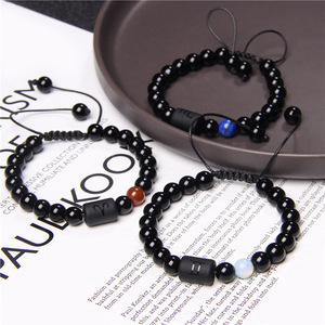 Venta al por mayor 8mm negro horóscopo <span class=keywords><strong>suerte</strong></span> cuentas parejas pulsera joyería 12 signo del zodiaco pulsera con cuentas - Product Image 4