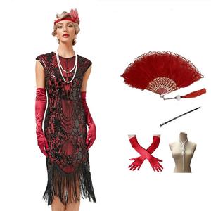 Femmes clapet grand GATSBY fête paillettes gland col en V robe ventilateur collier gants boucle d'oreille ensemble 1920s accessoires ensemble - Product Image 3