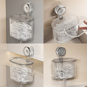 Suction Cup Plastic Wrap <b>Storage</b> <b>Box</b> Transparent Round Wall Mounted No Drill Required <b>Kitchen</b> Household Use - Product Image 4
