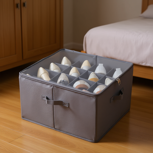 D0100X3R4D6 Shoe <b>Storage</b> Organizer 16 Compartment Grey Fabric Adjustable Dividers <b>Bed</b> Closet Organization L17xW17xH12.4 - Product Image 2