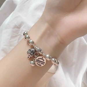 Lucky Cat Round <b>Bead</b> Bracelet S925 Sterling <b>Silver</b> Vintage Style Elastic Cord Women's Jewelry Everyday Wear - Product Image 1